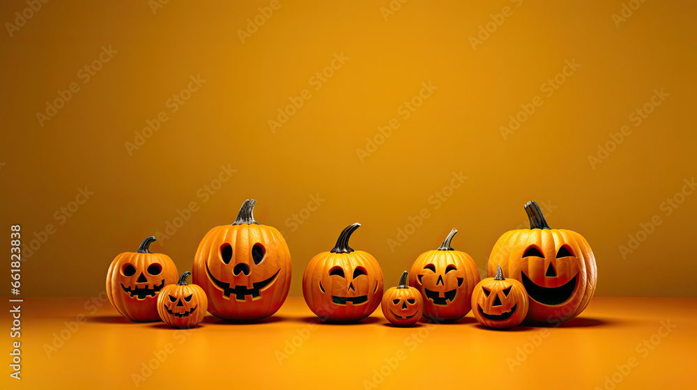 Halloween pumpkins on a dark yellow background. Halloween pumpkins on a dark yellow background.