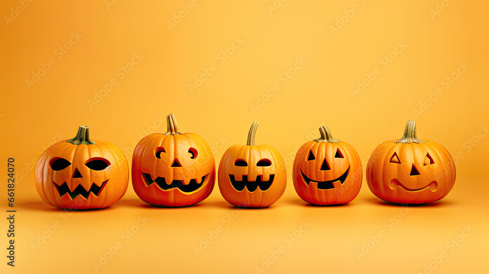 Halloween pumpkins on a light yellow background. Halloween pumpkins on a light yellow background.