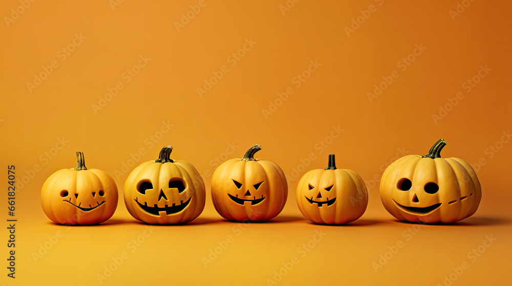 Halloween pumpkins on a light yellow background. Halloween pumpkins on a light yellow background.