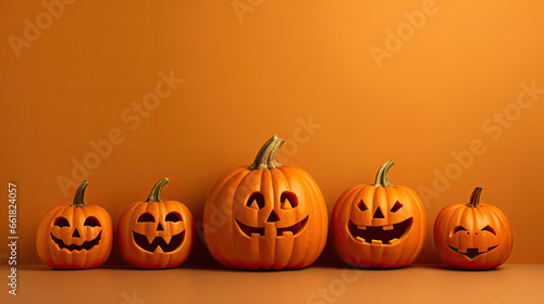 Halloween pumpkins on a light orange background.