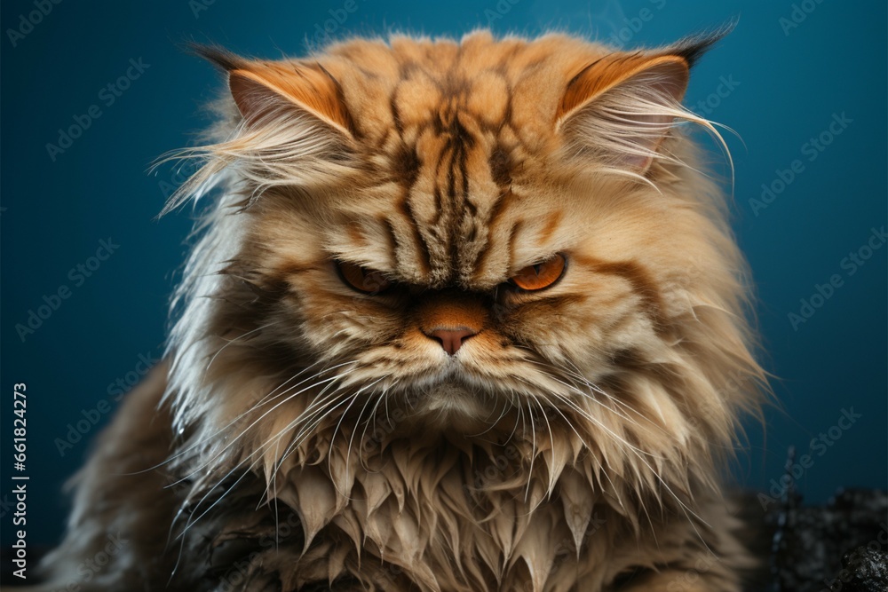 An angry felines discontent reflects a terrible day of misfortune - obrazy, fototapety, plakaty 