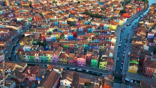 Aerial view of the colorful houses on Burano Island, in the province of Venice, Veneto region, Italy