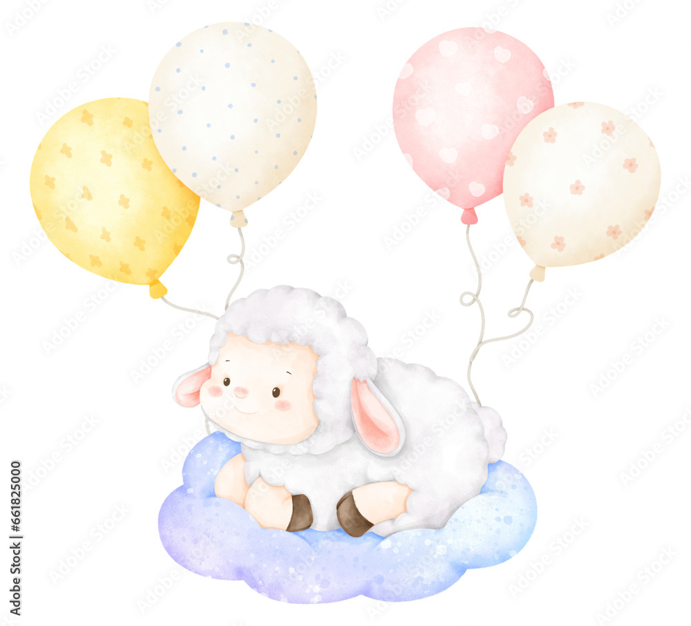 Naklejka premium cute sheep and balloons