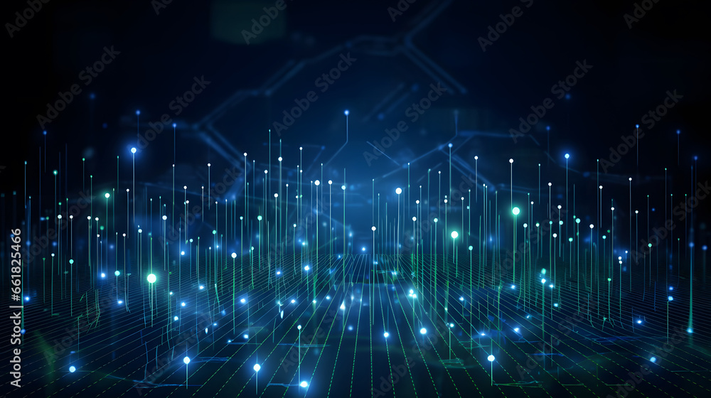 Obraz premium Digital technology banner green blue background concept, cyber technology circuit, abstract tech, innovation future data, internet network, Ai big data, futuristic wifi connection illustration concept