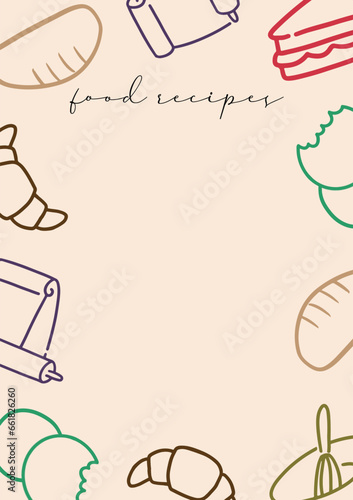 paper design food recipes with line art border