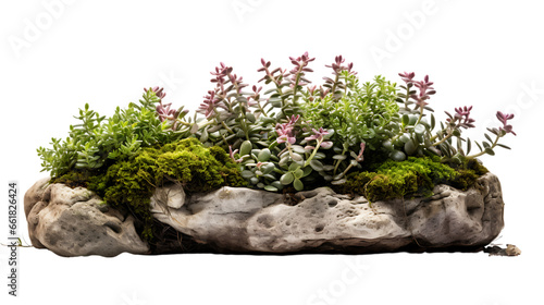 Creeping Thyme in Stone Planter Isolated on Transparent or White Background, PNG