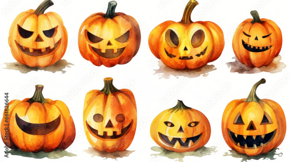 Watercolor painting of a Halloween pumpkins in yellow colours tones. Watercolor painting of a Halloween pumpkins in yellow colours tones.