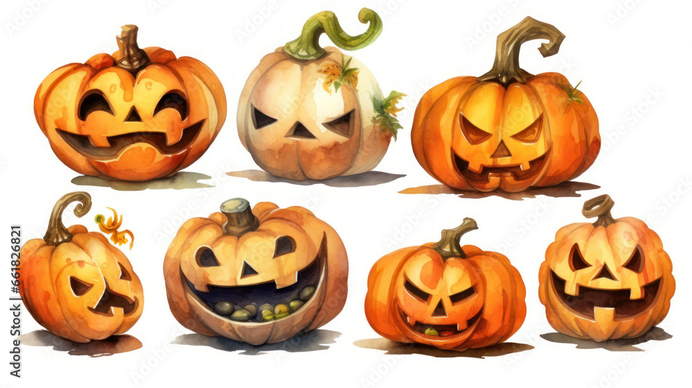 Watercolor painting of a Halloween pumpkins in tan colours tones. Watercolor painting of a Halloween pumpkins in tan colours tones.