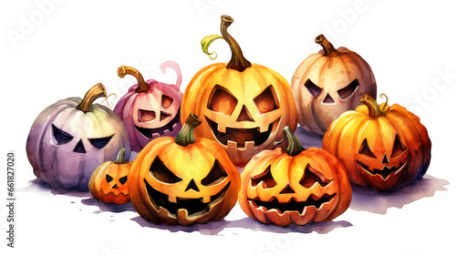 Watercolor painting of a Halloween pumpkins in dark red colours tones. © darkredmon