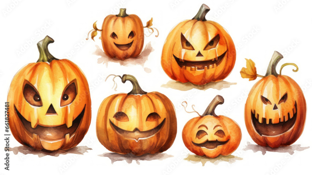Watercolor painting of a Halloween pumpkins in vivid brown colours tones. Watercolor painting of a Halloween pumpkins in vivid brown colours tones.