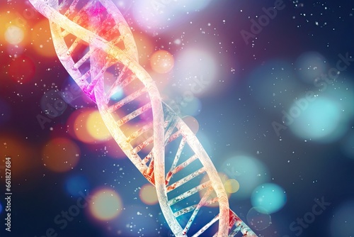 dna structure with colorful lighting on background photo