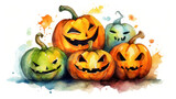 Watercolor painting of a Halloween pumpkins in colorful colours tones.