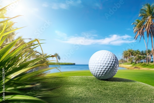 golf ball near ocean with palm tree