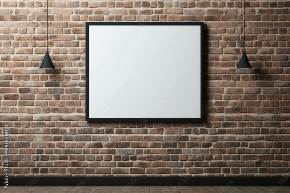Black frame mock up on textured brick wall space for your art Black frame mock up on textured brick wall space for your art