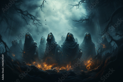 Banner with ghost skulls horror Generative ai © Faraz