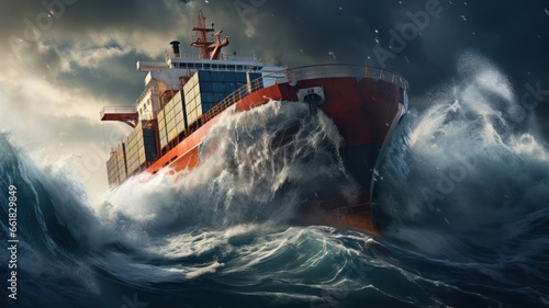 cargo ship braving turbulent seas