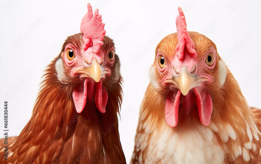 Naklejka premium Brown hens. Great for stories about chickens, organic farming, poultry farming, homesteading, food supply, livestock and more. 