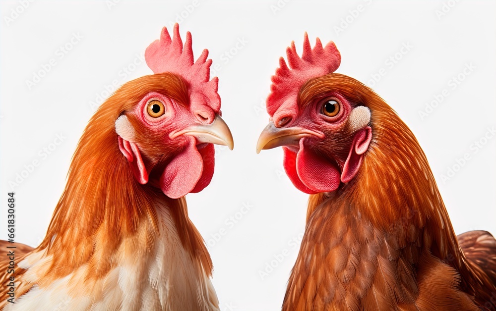 Fototapeta premium Brown hens. Great for stories about chickens, organic farming, poultry farming, homesteading, food supply, livestock and more.