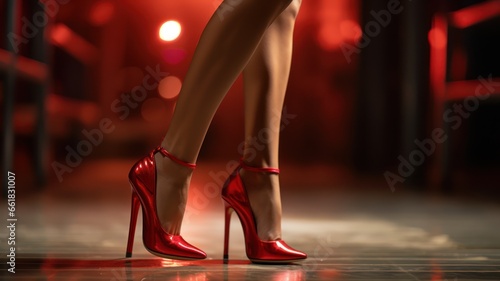 Fotografia woman moment as she removes her vibrant red heels