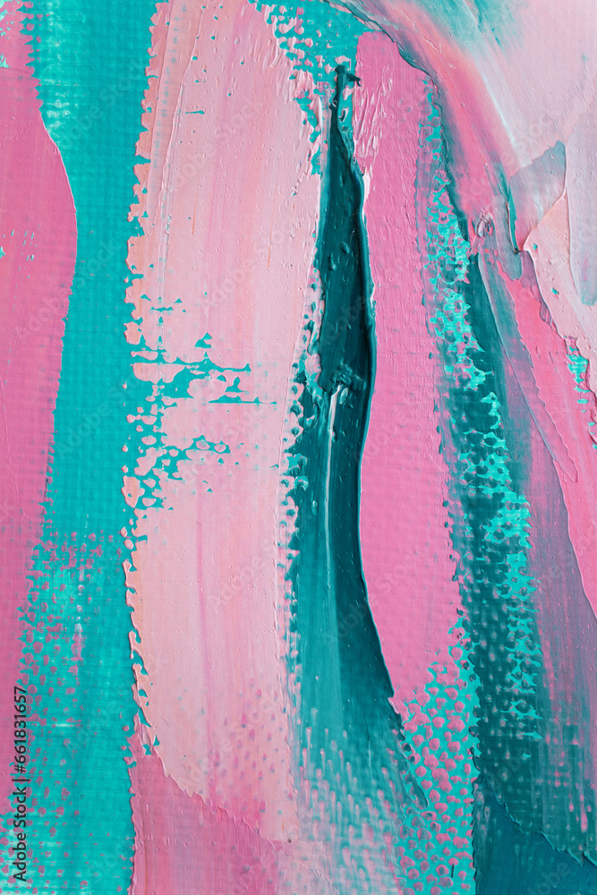 Closeup of abstract rough colorful art painting texture, with oil brushstroke, pallet knife paint on canvas, complementary colors.