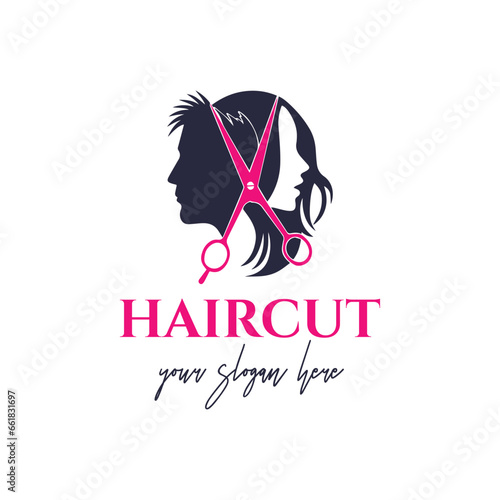 hair cutting and body hair removal logo design vector