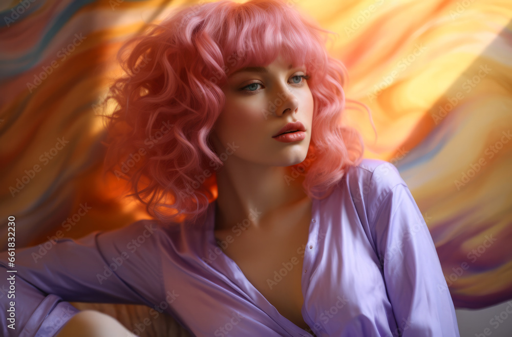 Portrait of a young woman with a wig