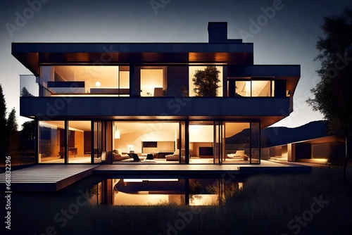 Architecture modern design, beautiful house, night scene