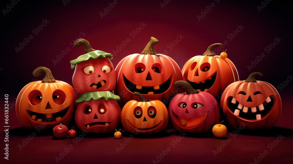 Illustration of a halloween pumpkins in maroon colours
