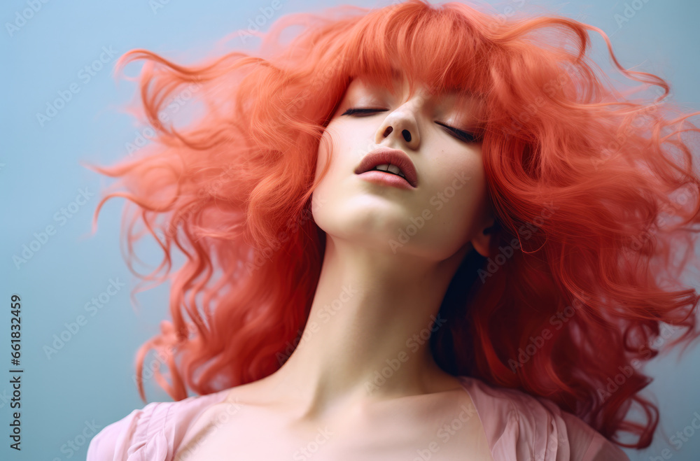 Fototapeta premium Portrait of a young woman with a wig
