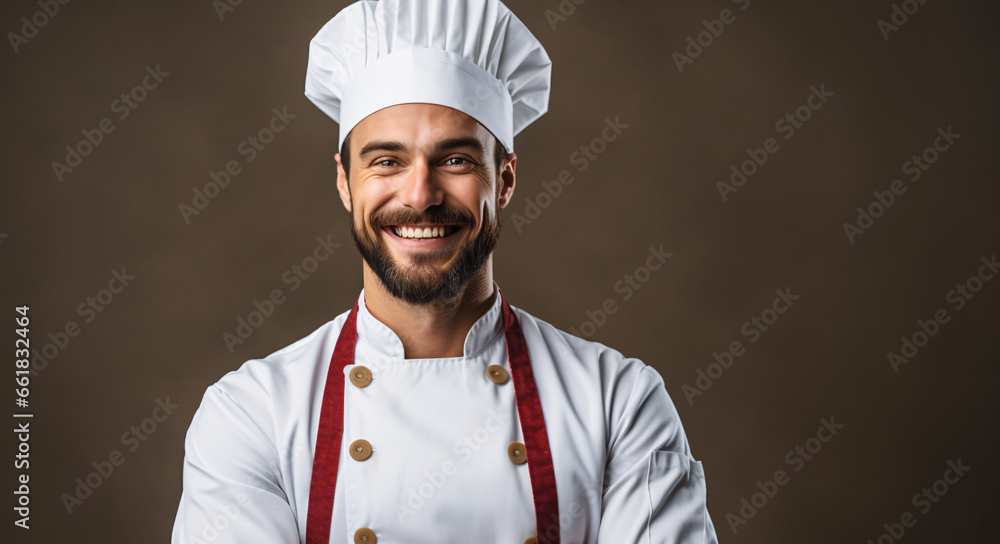 Cheery male gastronome donning a hat whips up culinary delights. Cheery male gastronome donning a hat whips up culinary delights.