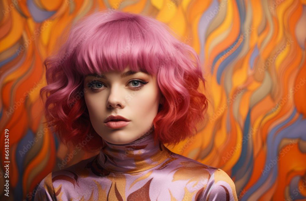 Portrait of a young woman with a wig