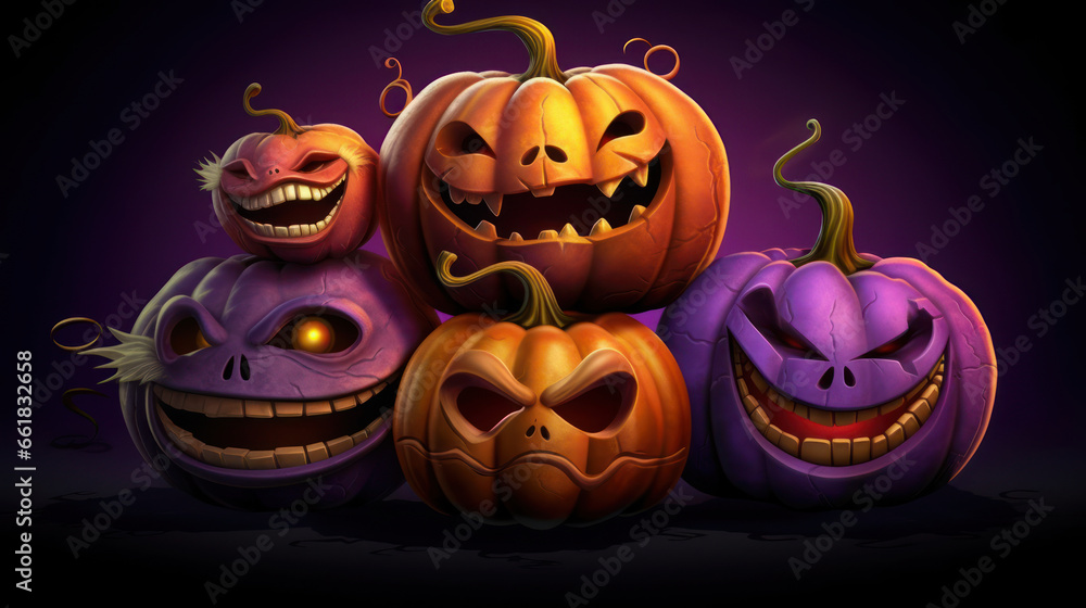 Illustration of a halloween pumpkins in purple colours
