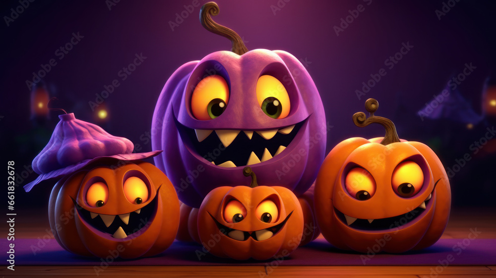 Illustration of a halloween pumpkins in violet colours Illustration of a halloween pumpkins in violet colours