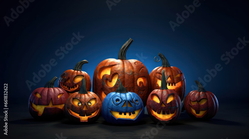 Illustration of a halloween pumpkins in blue colours