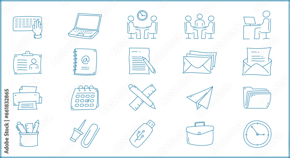 Set of hand drawn workspace icon design. Doodle set workspace icon Set of hand drawn workspace icon design. Doodle set workspace icon
