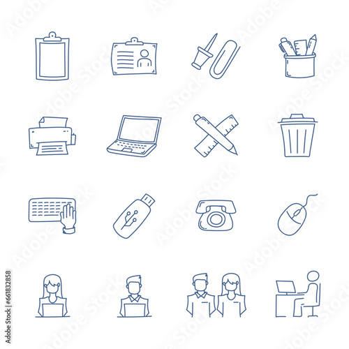 Set of hand drawn workspace icon design. Doodle set workspace icon
