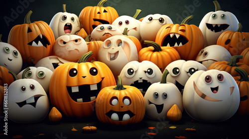 Illustration of a halloween pumpkins in dark white colours