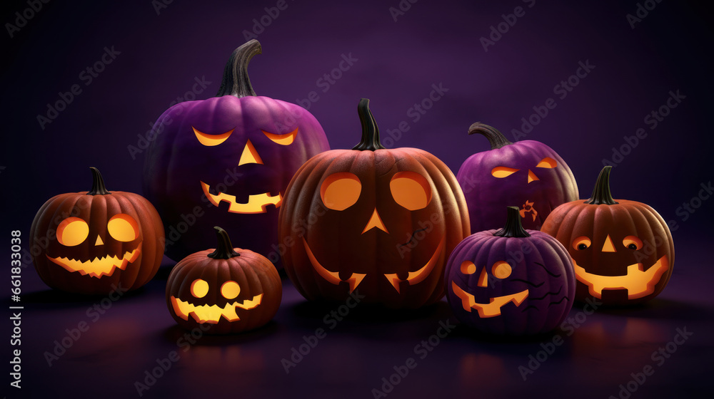 Illustration of a halloween pumpkins in dark purple colours Illustration of a halloween pumpkins in dark purple colours
