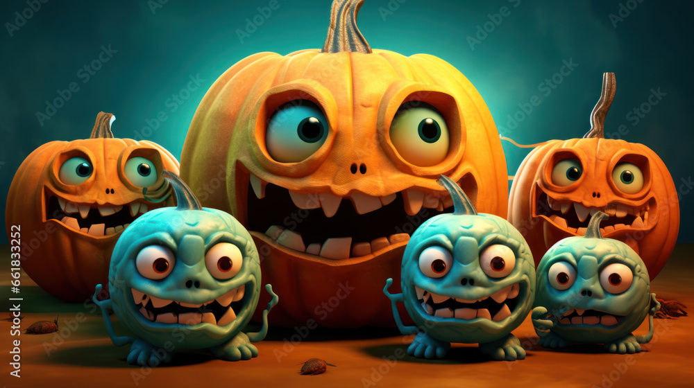 Illustration of a halloween pumpkins in light cyan colours