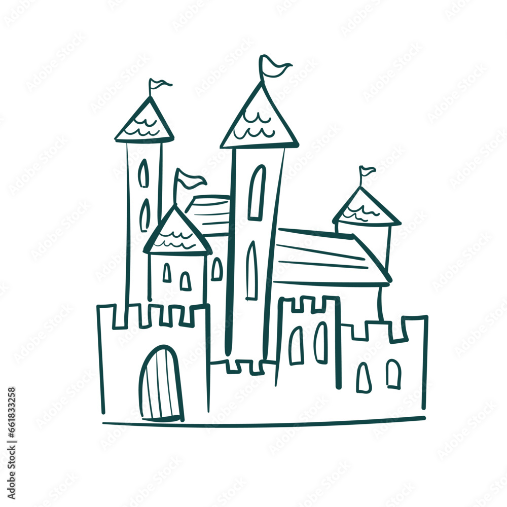 castle vector sketch simple doodle hand drawn line illustration isolated abstract sign symbol clip art