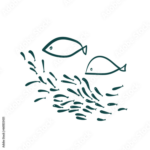 school of fish vector sketch simple doodle hand drawn line illustration isolated abstract sign symbol clip art