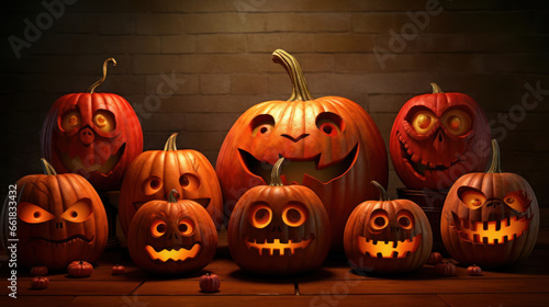Illustration of a halloween pumpkins in vivid red colours