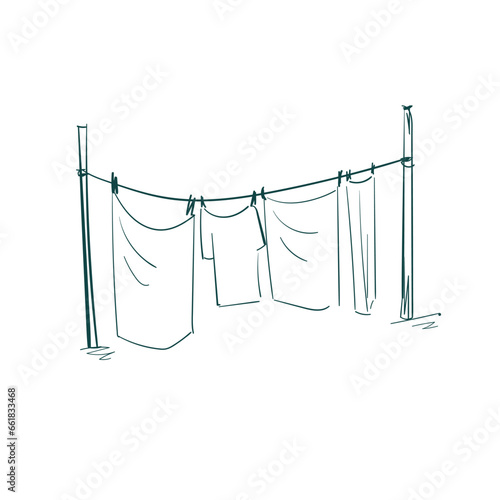 washed clothes outdoor vector sketch simple doodle hand drawn line illustration isolated abstract sign symbol clip art