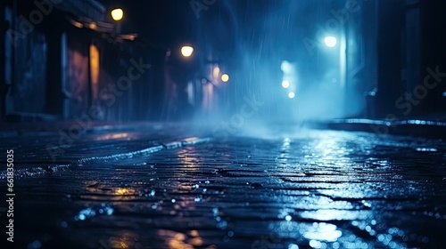 Dark street wet asphalt reflection of ray