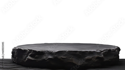 Empty top of rock or stone table black isolated on transparent background