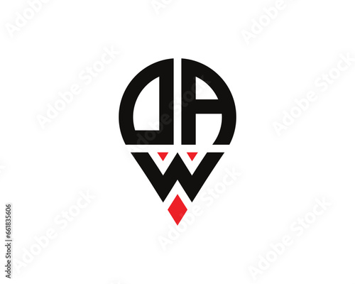 DAW letter location shape logo design. DAW letter location logo simple design.