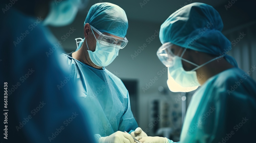 Teamwork of medical surgeons in surgery operating room. Teamwork of medical surgeons in surgery operating room.