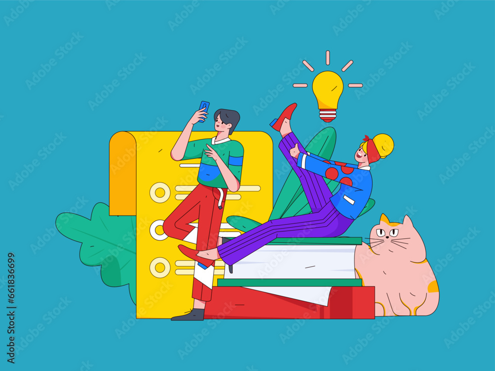 Fototapeta premium Education learning people flat vector concept hand drawn illustration 