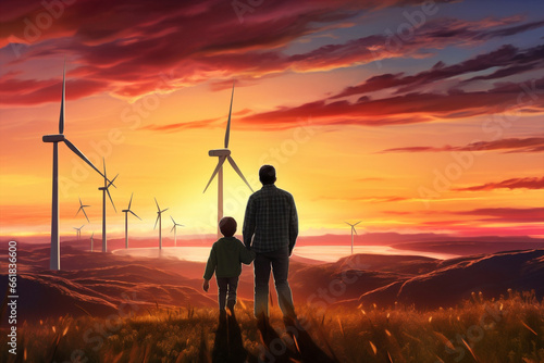 Father happiness fun lifestyle together nature childhood happy turbine family electricity summer