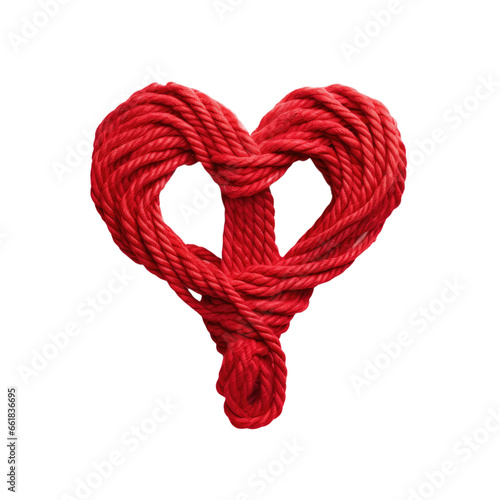 Love simble of red rope on transparent background
